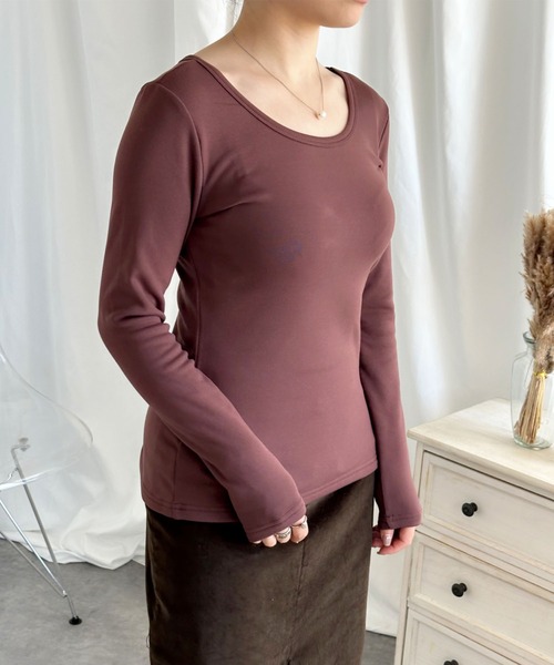 aimoha(アイモハ)の「【Aimoha】Uネック裏起毛インナートップス (AW) (LV)(Tシャツ/カットソー・レディース・ベージュ/ブラウン/ホワイト/ブラック・SMALL/MEDIUM/LARGE/X-LARGE/XX-LARGE)」の13枚目の写真