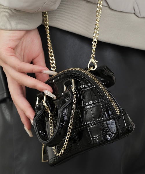 セール】2WAY クロコ調 きらきらチェーン マイクロミニバッグ