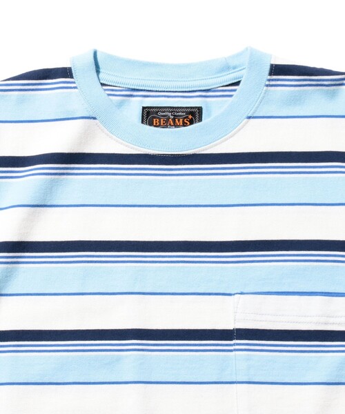 BEAMS PLUS(ビームスプラス)の「マルチ ストライプ ポケット Tシャツ(Tシャツ/カットソー・メンズ・オフホワイト/レッド/サックスブルー/パープル・M/L/XL/S)」の12枚目の写真