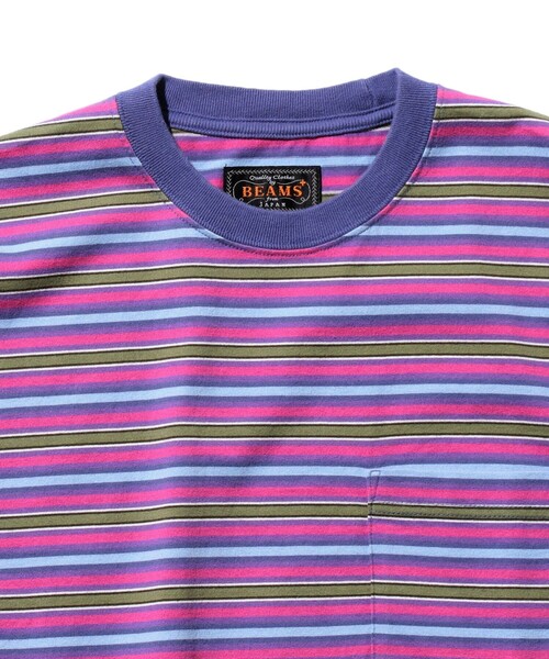 BEAMS PLUS(ビームスプラス)の「マルチ ストライプ ポケット Tシャツ(Tシャツ/カットソー・メンズ・オフホワイト/レッド/サックスブルー/パープル・M/L/XL/S)」の19枚目の写真