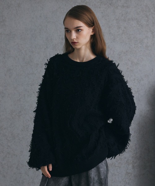 Spielio】Mohair-like fringe design knit/モヘアライクフリンジ