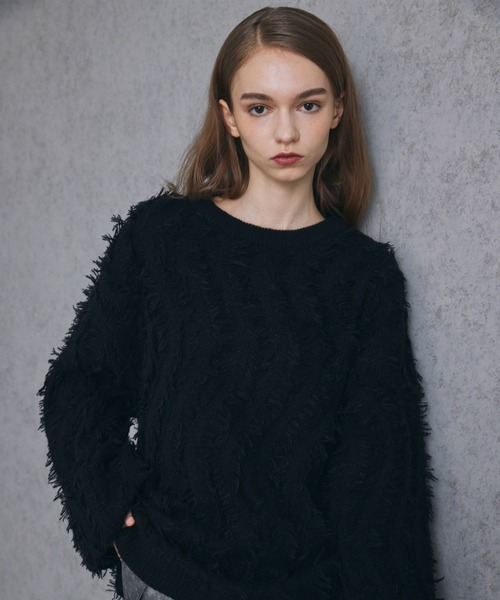 Spielio】Mohair-like fringe design knit/モヘアライクフリンジ