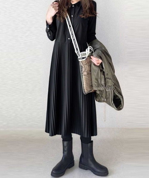 シャツタイプウエスト切替プリーツワンピース（ワンピース）｜CADBURY（キャドバリー）