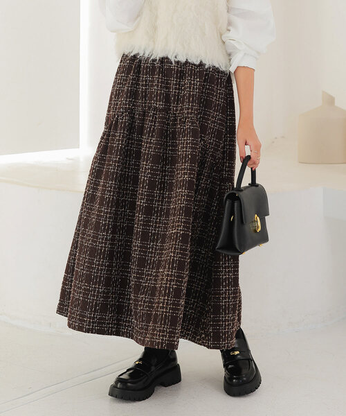 Petitle（プチレ）の「[ 低身長向けサイズ ] ツイードティアードスカート（スカート・レディース・ブラウン/ブラック/アイボリー・PM）」の15枚目の写真
