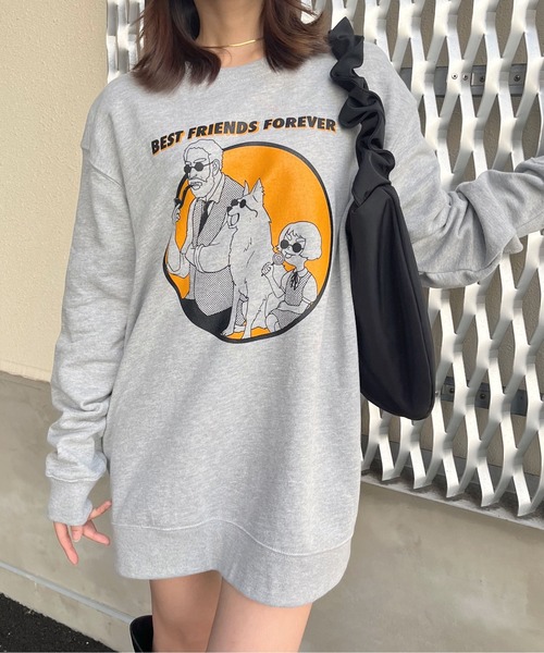 MODISH GAZE(モディシュガゼ)の「BEST FRIENDS FOREVERサークルプリント裏毛トレーナー(スウェット・メンズ・杢グレー・LARGE)」の2枚目の写真