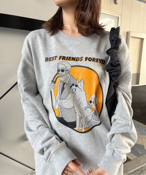 MODISH GAZE(モディシュガゼ)の「BEST FRIENDS FOREVERサークルプリント裏毛トレーナー(スウェット・メンズ・杢グレー・LARGE)」の9枚目の写真