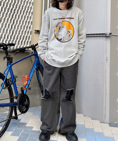 MODISH GAZE(モディシュガゼ)の「BEST FRIENDS FOREVERサークルプリント裏毛トレーナー(スウェット・メンズ・杢グレー・LARGE)」の10枚目の写真