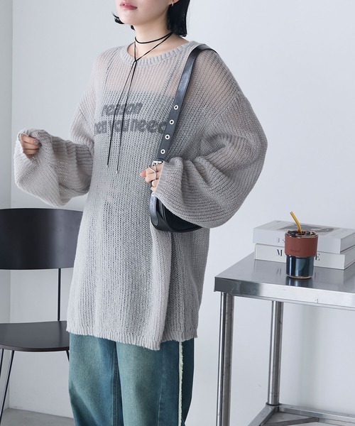 forksy.】オーバーサイズロゴプリントシアーニット forksy