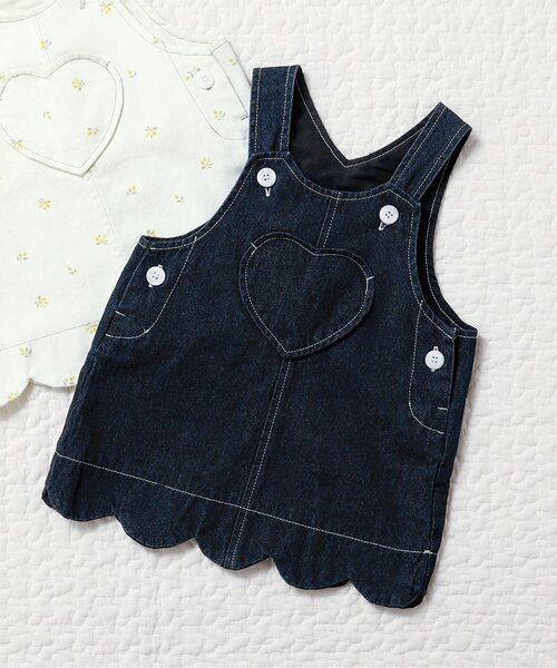 apres les cours（アプレレクール）の「ハートポケットベビージャンスカ（その他ベビーウェア・キッズ・アイボリー/インディゴブルー・70/80）」の2枚目の写真