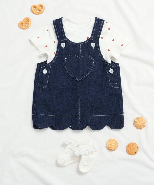 apres les cours（アプレレクール）の「ハートポケットベビージャンスカ（その他ベビーウェア・キッズ・アイボリー/インディゴブルー・70/80）」の8枚目の写真