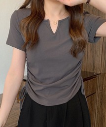 サイドシャーリングショート丈Tシャツ