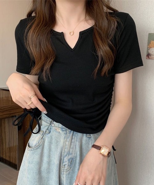 GLAMOROUS JANE(グラマラスジェーン)の「サイドシャーリングショート丈Tシャツ(Tシャツ/カットソー・レディース・ホワイト/チャコールグレー/ブラック・FREE)」の8枚目の写真
