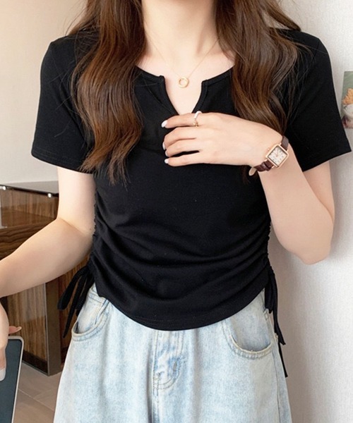 GLAMOROUS JANE(グラマラスジェーン)の「サイドシャーリングショート丈Tシャツ(Tシャツ/カットソー・レディース・ホワイト/チャコールグレー/ブラック・FREE)」の7枚目の写真