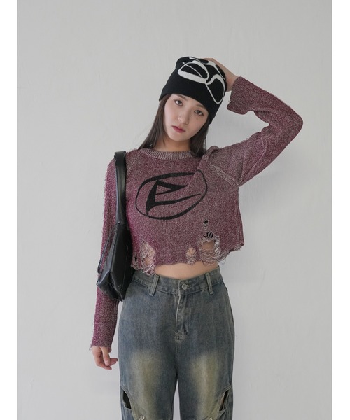 Uenui(ウニュイ)の「【 cunii 】ツートーングランジニットティー(ニット/セーター・レディース・レッド/ブラック/オレンジ/ブラウン/モカ・FREE)」の4枚目の写真