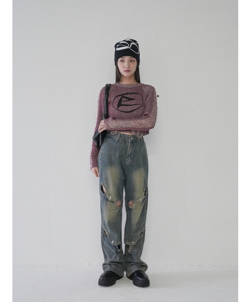 Uenui(ウニュイ)の「【 cunii 】ツートーングランジニットティー(ニット/セーター・レディース・レッド/ブラック/オレンジ/ブラウン/モカ・FREE)」の10枚目の写真