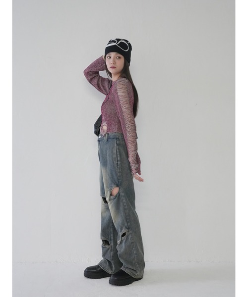 Uenui(ウニュイ)の「【 cunii 】ツートーングランジニットティー(ニット/セーター・レディース・レッド/ブラック/オレンジ/ブラウン/モカ・FREE)」の11枚目の写真