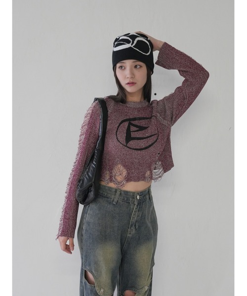 Uenui(ウニュイ)の「【 cunii 】ツートーングランジニットティー(ニット/セーター・レディース・レッド/ブラック/オレンジ/ブラウン/モカ・FREE)」の14枚目の写真