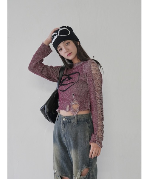 Uenui(ウニュイ)の「【 cunii 】ツートーングランジニットティー(ニット/セーター・レディース・レッド/ブラック/オレンジ/ブラウン/モカ・FREE)」の15枚目の写真