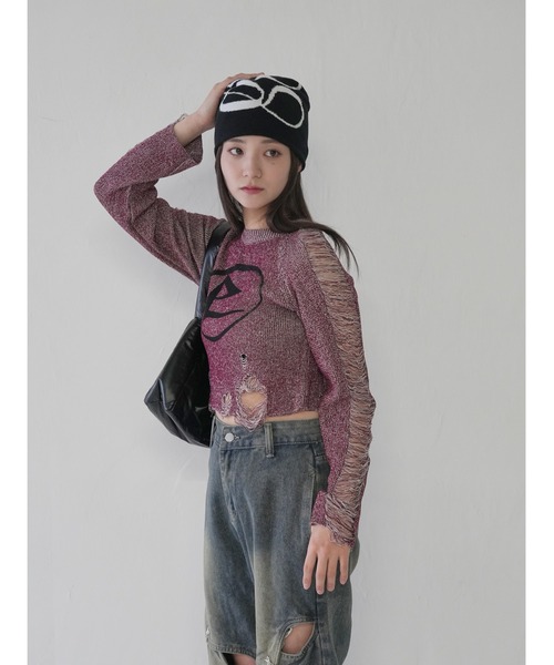 Uenui(ウニュイ)の「【 cunii 】ツートーングランジニットティー(ニット/セーター・レディース・レッド/ブラック/オレンジ/ブラウン/モカ・FREE)」の16枚目の写真