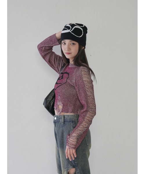 Uenui(ウニュイ)の「【 cunii 】ツートーングランジニットティー(ニット/セーター・レディース・レッド/ブラック/オレンジ/ブラウン/モカ・FREE)」の17枚目の写真