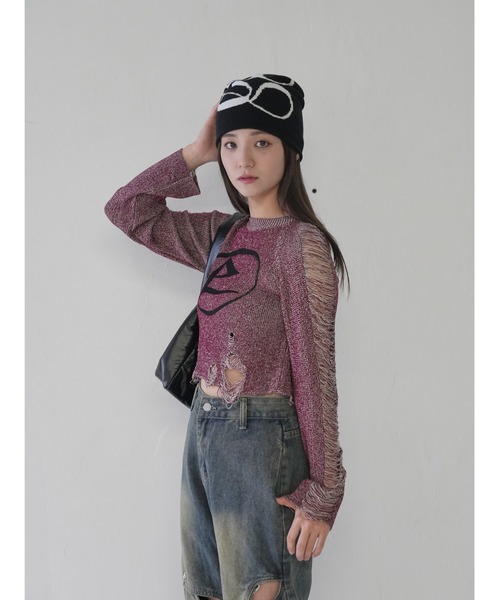 Uenui(ウニュイ)の「【 cunii 】ツートーングランジニットティー(ニット/セーター・レディース・レッド/ブラック/オレンジ/ブラウン/モカ・FREE)」の18枚目の写真