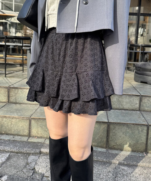 mline（エムライン）の「[mline]コットンレースティアードミニスカパン（スカート・レディース・ブラック/オフホワイト・1/2）」の12枚目の写真