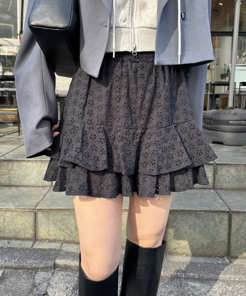 mline（エムライン）の「[mline]コットンレースティアードミニスカパン（スカート・レディース・ブラック/オフホワイト・1/2）」の13枚目の写真