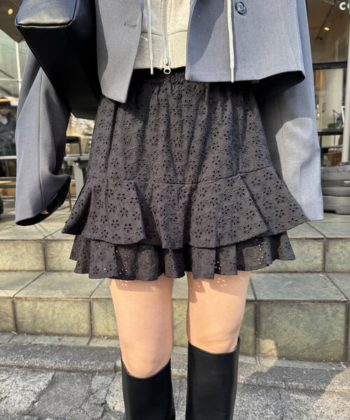 mline（エムライン）の「[mline]コットンレースティアードミニスカパン（スカート・レディース・ブラック/オフホワイト・1/2）」の14枚目の写真