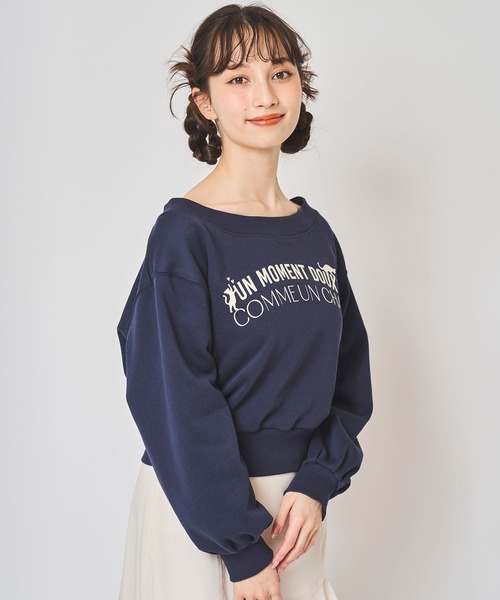 31 Sons de mode(トランテアン ソン ドゥ モード)の「ネコロゴオフショルプルオーバー(Tシャツ/カットソー・レディース・オフホワイト/ピンク/ライトグレー/ネイビー・フリー)」の3枚目の写真
