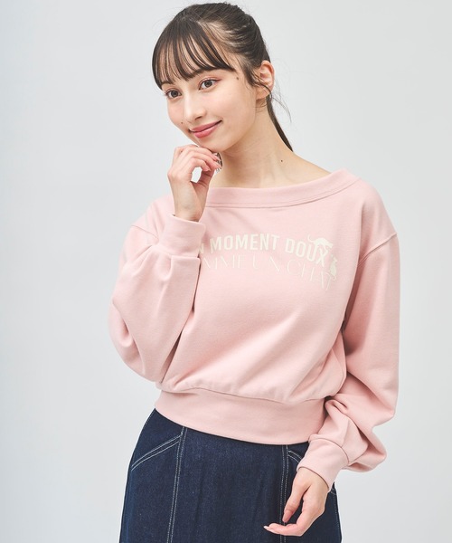 31 Sons de mode(トランテアン ソン ドゥ モード)の「ネコロゴオフショルプルオーバー(Tシャツ/カットソー・レディース・オフホワイト/ピンク/ライトグレー/ネイビー・フリー)」の4枚目の写真