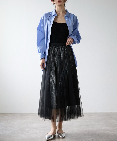 each（イーチ）の「チュールレイヤードラメストライプスカート（スカート・レディース・アイボリー/ブラック・FREE）」の17枚目の写真