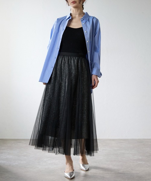 each（イーチ）の「チュールレイヤードラメストライプスカート（スカート・レディース・アイボリー/ブラック・FREE）」の20枚目の写真