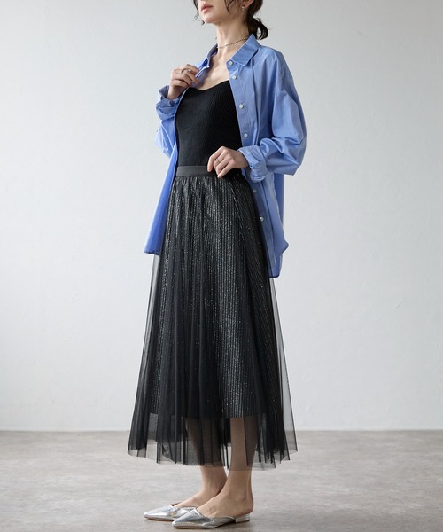 each（イーチ）の「チュールレイヤードラメストライプスカート（スカート・レディース・アイボリー/ブラック・FREE）」の18枚目の写真