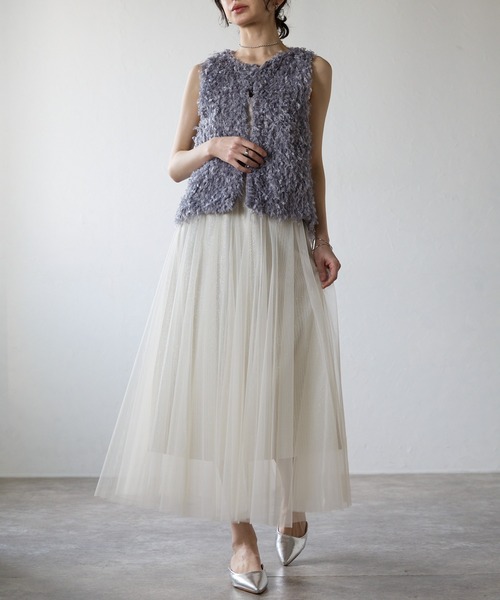each（イーチ）の「チュールレイヤードラメストライプスカート（スカート・レディース・アイボリー/ブラック・FREE）」の8枚目の写真
