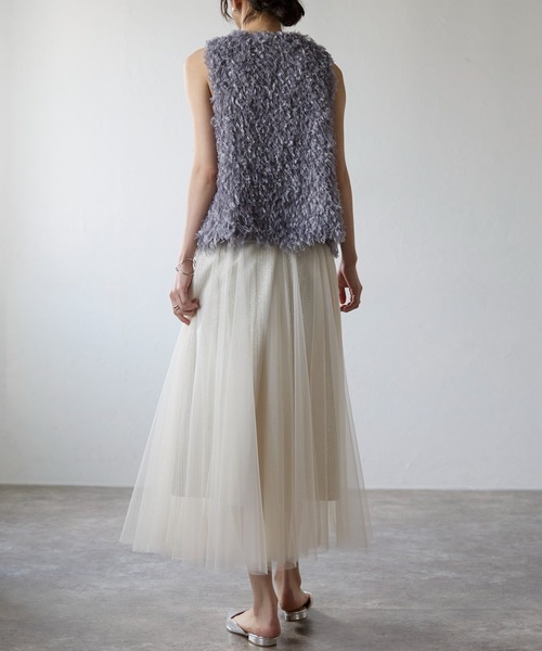 each（イーチ）の「チュールレイヤードラメストライプスカート（スカート・レディース・アイボリー/ブラック・FREE）」の9枚目の写真