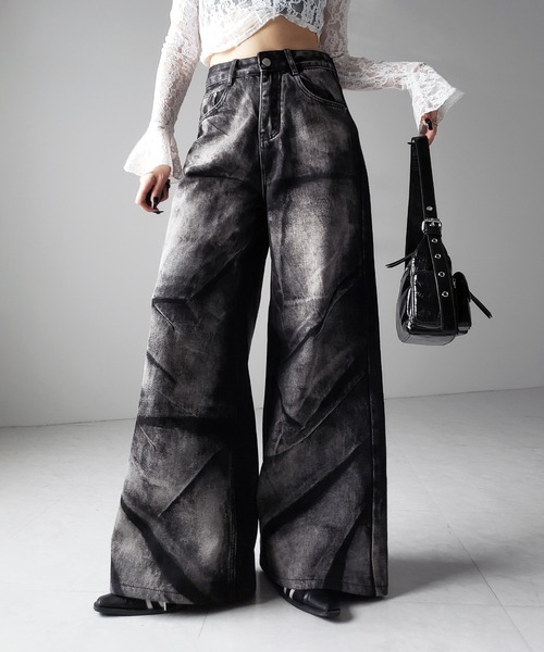 セール】【 4size 】CRACKクラッシュヘビーブリーチブラックワイド