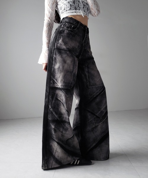 damage wide denim ウォッシュドワイドデニム　y2k damage wide denim ウォッシュドワイドデニム y2k