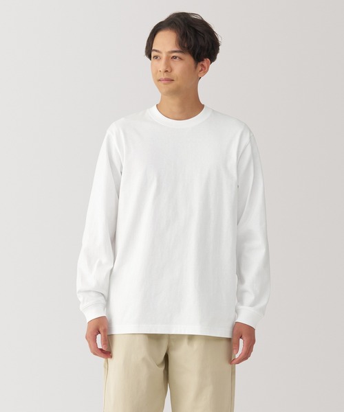 無印良品（ムジルシリョウヒン）の「紳士　洗いざらし太番手クルーネック長袖Ｔシャツ（Tシャツ/カットソー・メンズ・グレー/チャコールグレー/ブラック/スモーキーグリーン系/ホワイト/ダークネイビー・M/L/XL/S）」の2枚目の写真