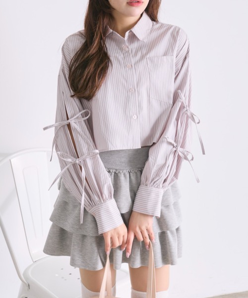 OLIVE des OLIVE(オリーブデオリーブ)の「袖リボンシャツ(シャツ/ブラウス・レディース・サックスブルー/ピンク/オフホワイト・FREE)」の5枚目の写真