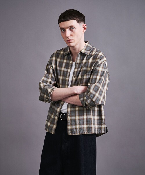 MONKEY TIME（モンキータイム）の「コットン クロップド シャツ（シャツ/ブラウス・メンズ・ブラウン/ブラック/ライトブルー・S/M/L）」の9枚目の写真