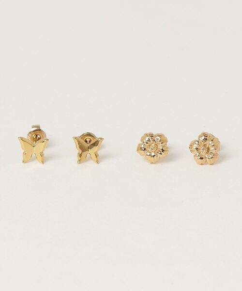 blancotokyo(ブランコトウキョウ)の「blancotokyo 4点セット 日本製 金属アレルギー対策 サージカル ステンレス 316L 蝶とハイビスカス花 ピアス(ピアス(両耳用)・レディース・ゴールド・FREE)」の2枚目の写真