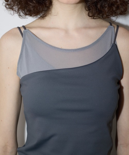 AIC.（エーアイシー）の「パッド付きシアー切り替えキャミソール（キャミソール・レディース・チャコールグレー/ブラック・FREE）」の2枚目の写真