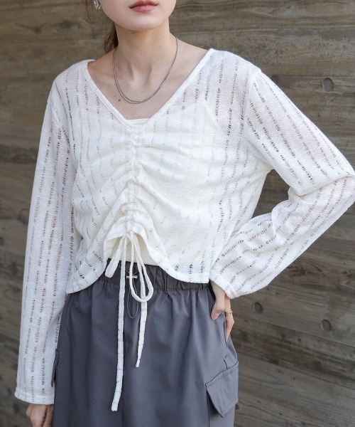 Bab(バブ)の「フロントシャーリングトップスインナーSET(Tシャツ/カットソー・レディース・ブラック/アイボリー/ベージュ・M)」の1枚目の写真