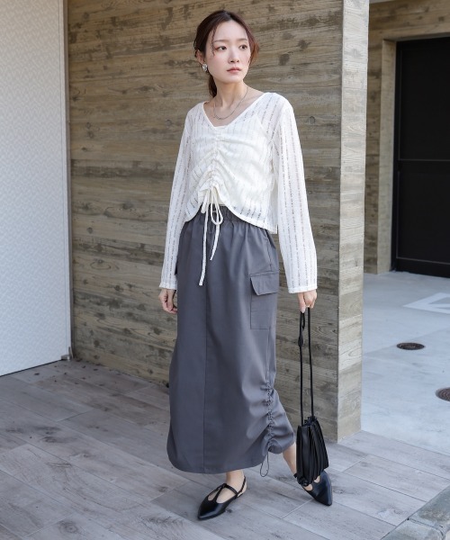 Bab(バブ)の「フロントシャーリングトップスインナーSET(Tシャツ/カットソー・レディース・ブラック/アイボリー/ベージュ・M)」の5枚目の写真