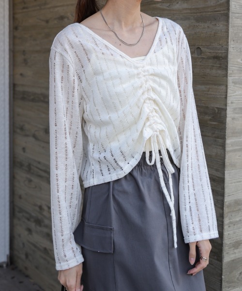Bab(バブ)の「フロントシャーリングトップスインナーSET(Tシャツ/カットソー・レディース・ブラック/アイボリー/ベージュ・M)」の6枚目の写真