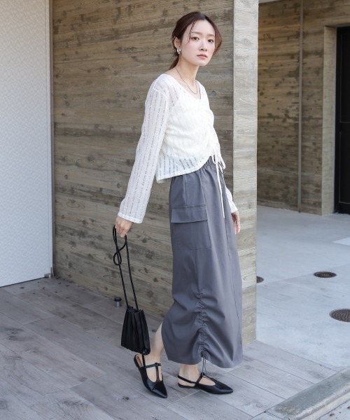 Bab(バブ)の「フロントシャーリングトップスインナーSET(Tシャツ/カットソー・レディース・ブラック/アイボリー/ベージュ・M)」の11枚目の写真