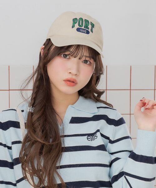 casita(RETRO GIRL)(カシータ)の「PORT刺繍キャップ(ハット・レディース・チャコールグレー/ブルー/アイボリー・ONE SIZE)」の4枚目の写真