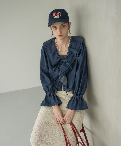 casita(RETRO GIRL)(カシータ)の「PORT刺繍キャップ(ハット・レディース・チャコールグレー/ブルー/アイボリー・ONE SIZE)」の9枚目の写真