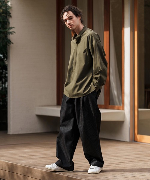 CAMBIO(カンビオ)の「mp13281-Jacquard Denim Two Tuck Wide Straight Pants デニムワイドパンツ(デニムパンツ・メンズ・ネイビー/ブルー・S/M/L)」の9枚目の写真