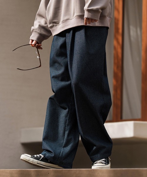 CAMBIO(カンビオ)の「mp13281-Jacquard Denim Two Tuck Wide Straight Pants デニムワイドパンツ(デニムパンツ・メンズ・ネイビー/ブルー・S/M/L)」の11枚目の写真